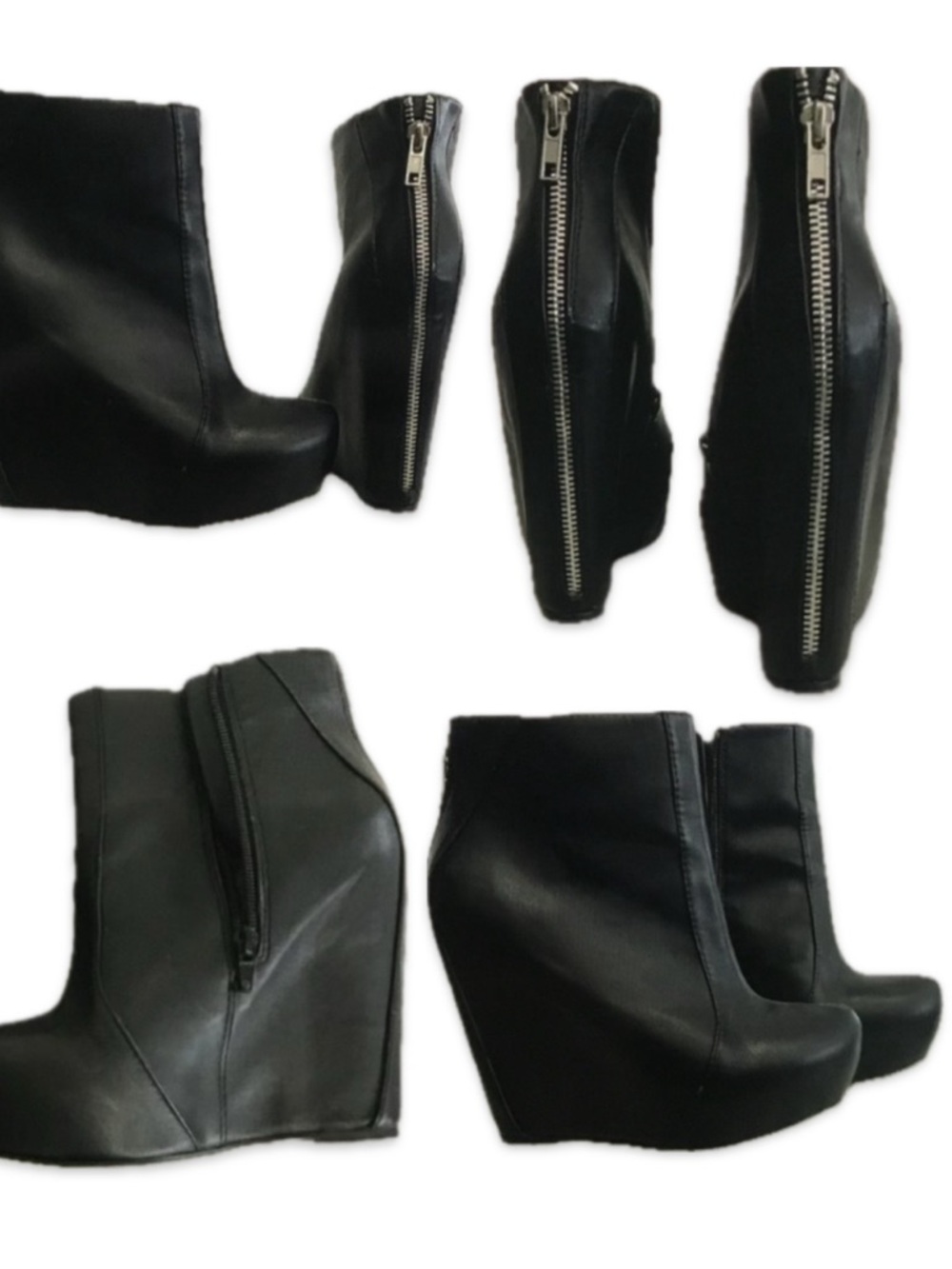 Black Wedge Ankle Boots with Rear Zip - Women - Size 7.5 - Picture 15 of 16